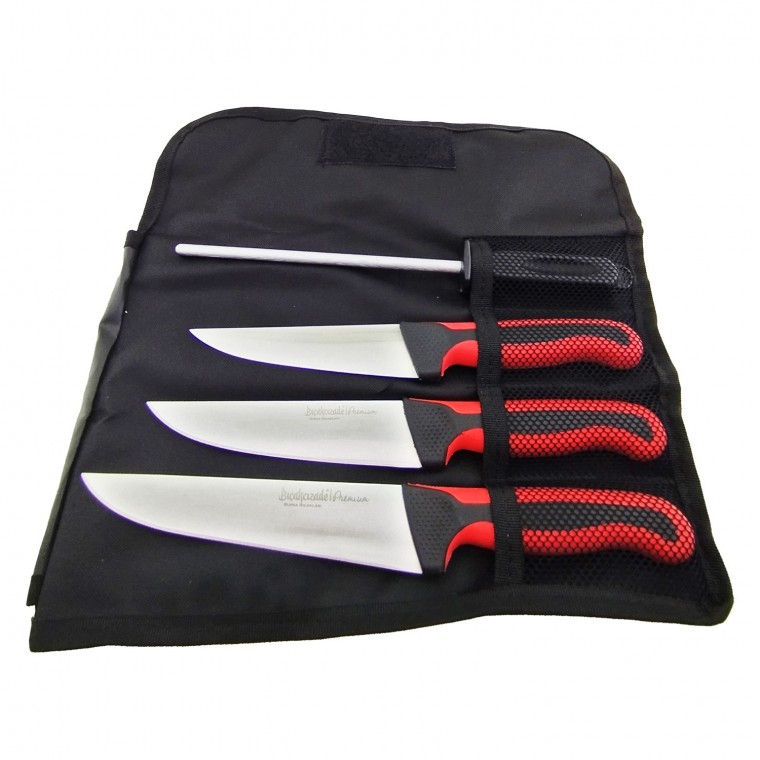 Premium 3’lü Kasap Bıçak Seti (Rulo Çantalı + Başlangıç Masatı)