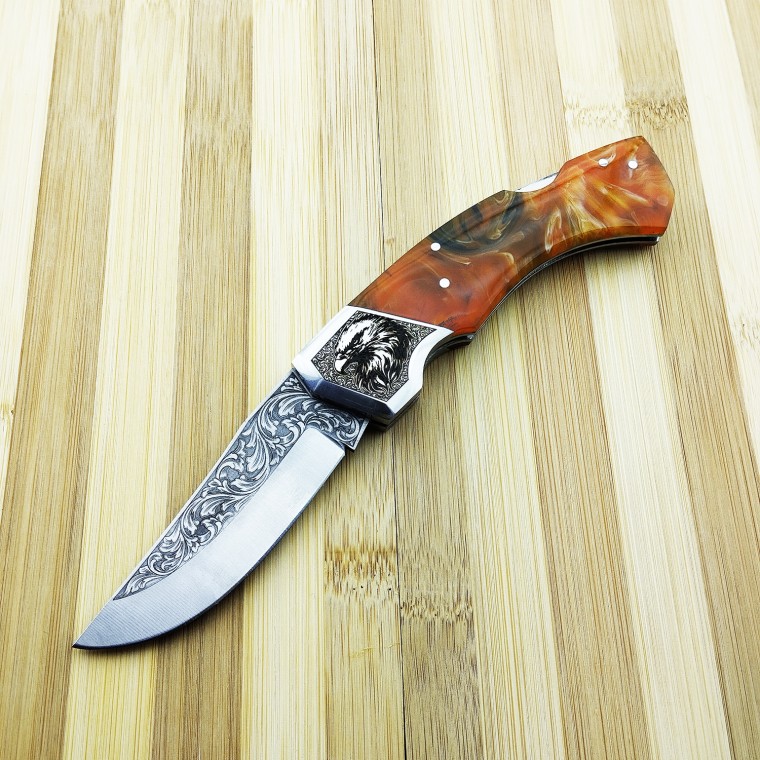 Kartal Başlı Balçak N690 Epoxy Saplı Gravür Namlulu Çakı 21 cm