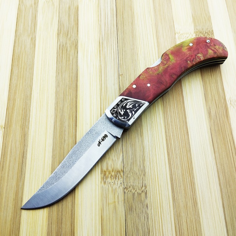 N690 Alev Desenli Epoxy Saplı Sırttan Kilitli Çakı 23 cm